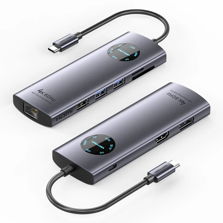 Vention Estacion de Docking 9 en 1 - 100W - Cable USB-C de 15cm Integrado - HDMI 4K - Displayport - Ethernet RJ45 - USB-C - Tarjeta TF - SD - 3xUSB-A  1