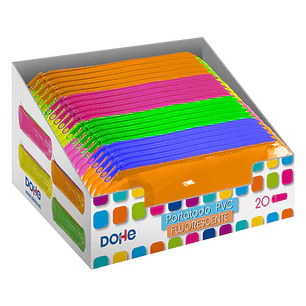Dohe Expositor con 20 Portatodos Simples Redondos - Fabricados en PVC de 280 Micras Transparente Fluorescente - Cierre de Cremallera - Colores Surtido