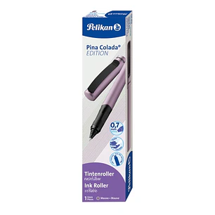 Pelikan Pina Colada Boligrafo Recargable - Trazo de 0.7mm - Agarre Ergonomico Ambidiestro - Cuerpo Rayado Efecto Metalico - Cartucho TP6 Azul Real - C