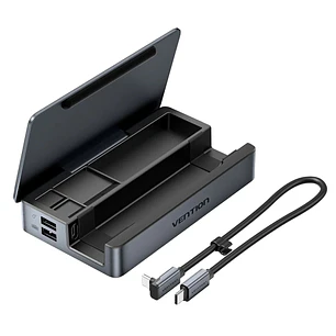 Vention Estacion de Docking 9 en 1 - Soporte Multidispositivo - Multiples Compartimentos - Ethernet RJ45 - Incluye Cable - HDMI 4K - 3xUSB-C - 3xUSB-A