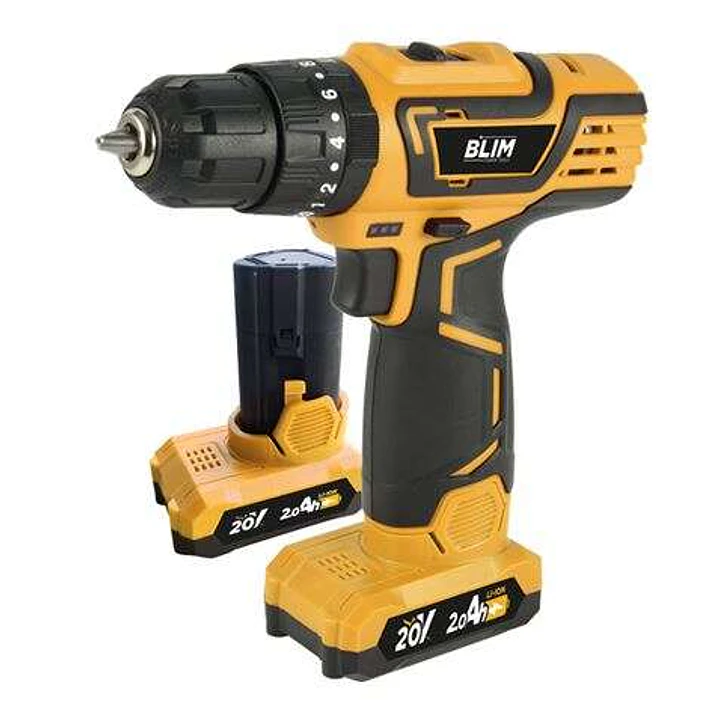 Blim Taladro Percutor a Bateria 20V 2Ah - Incluye 2 Baterias - 32Nm Par Maximo - 2 Velocidades 0-400/0-1500rpm - Color Amarillo 1