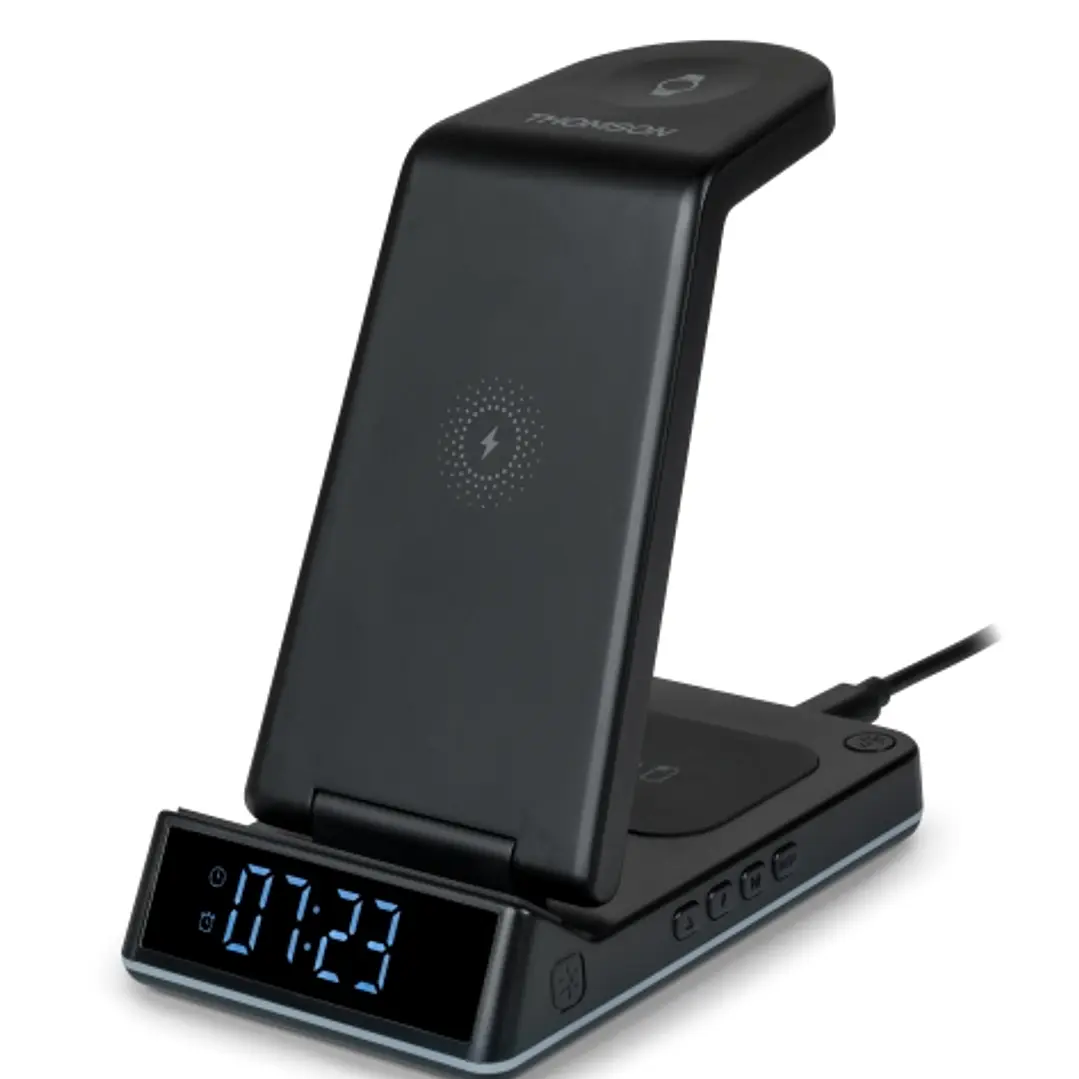 Thomson CL750IS Estacion de Carga por Induccion 4 en 1 - Reloj Despertador y Luz Nocturna - Compatible con Android -  Color Negro 1