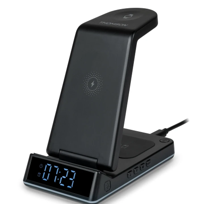 Thomson CL750IS Estacion de Carga por Induccion 4 en 1 - Reloj Despertador y Luz Nocturna - Compatible con Android -  Color Negro 1