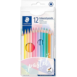 Staedtler 146C Pack de 12 Lapices de Colores Pastel Hexagonales - Mina Suave - Resistencia a la Rotura - Colores Surtidos