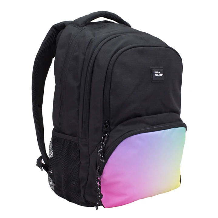 Milan Sunset Mochila Escolar 25L - Bolsillos Laterales de Malla - Compartimento Interior para Portatil - 4 Cremalleras - 46.5x30x17cm - Color Negro 1