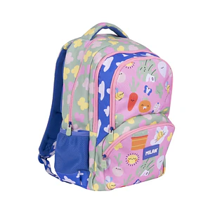 Milan Green and Grow Mochila Escolar 25L - Bolsillos Laterales de Malla - Compartimento Interior para Portatil - 4 Cremalleras - 46.5x30x17cm - Multic