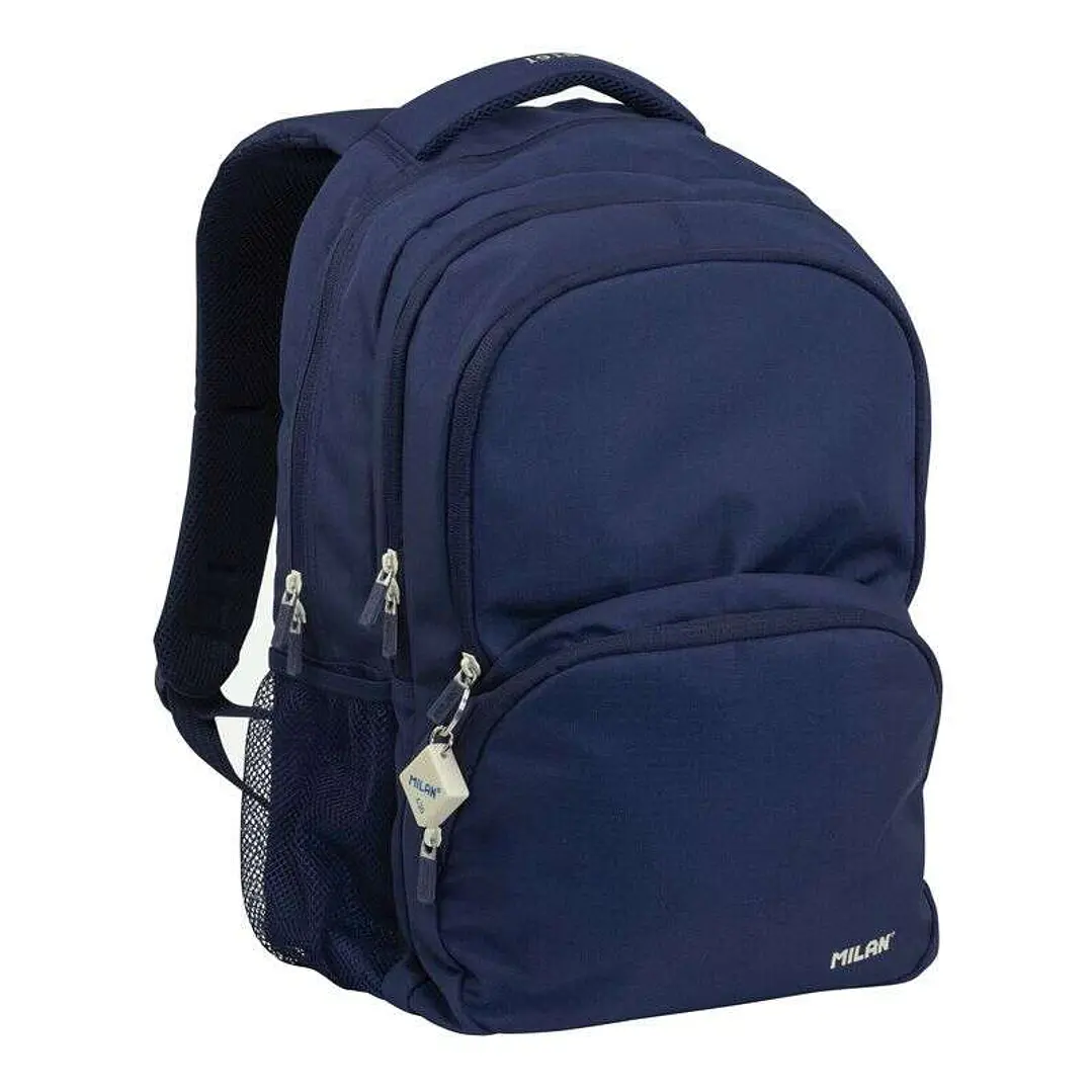 Milan Serie 1918 Mochila Escolar 25L - 3 Bolsillos Delanteros + 2 Bolsillos Laterales - Asas Regulables y Acolchadas - Tamaño 46,5x30x17cm - Color Azu 1