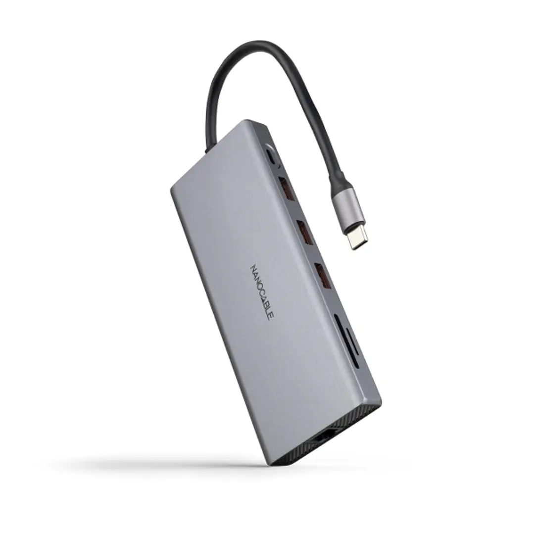 Nanocable HUB USB-C 12 en 1 - Conversor USB-C 3.1 a 3 x USB-A 3.2 + 3 x USB-C 3.2 + USB-C PD 100W + 2 x HDMI 4K@60Hz + DP 4K@60Hz + RJ45 + TF + SD + A 1