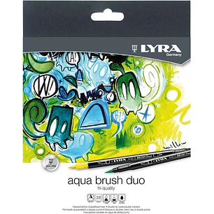 Lyra Aqua Brush Duo Pack de 36 Rotuladores de Doble Punta - Trazos 2 y 4mm - Tinta Base de Agua - Colores Surtidos