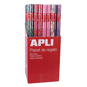 Apli Expositor de 55 Rollos de Papel Regalo Tendance - 11 Rollos por Color - Medidas del Rollo 0.70x2m - 5 Diseños
