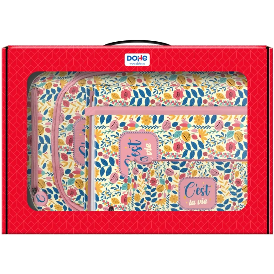 Dohe C`est la Vie Pack de Mochila + Carpeta A4 Recambio + Portatodo Triple - Todo en un Maletin Perfecto para Regalo 1