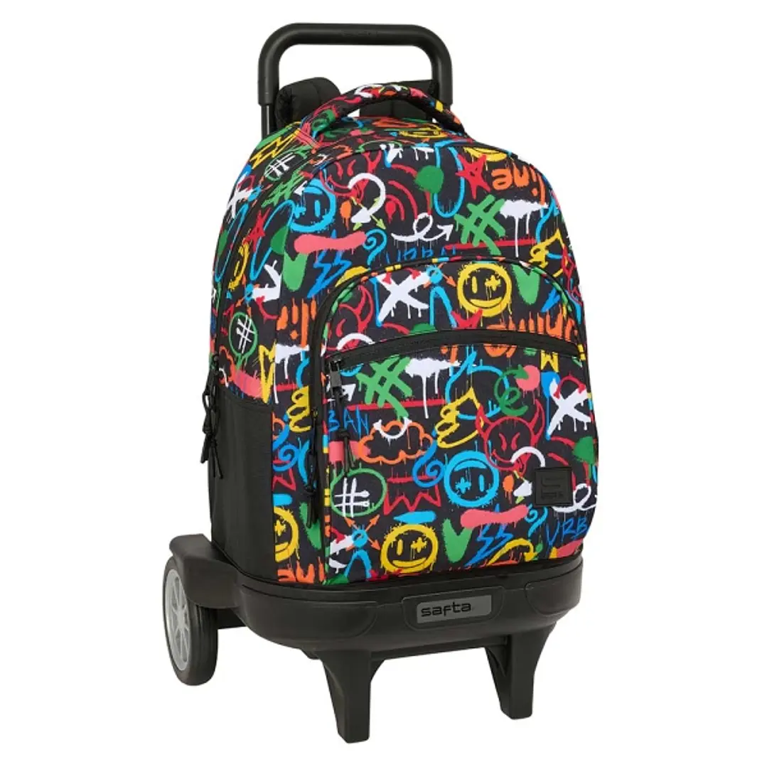 Safta Mochila con Carro - Ruedas Antivibracion Ultrasilenciosas - Bolsillo Frontal - Portabotellas - Tirador Doble - Hombreras Acolchadas - Incluye Ta 1