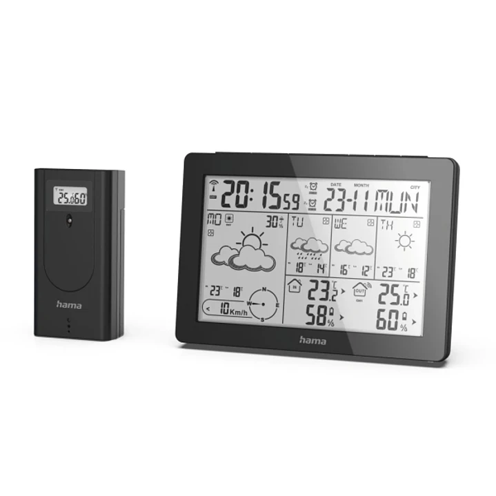 Hama Meteotime Estacion Meteorologica - Reloj - Prevision Meteorologica - Sensor Exterior - Radiofrecuencia - Termometro - Higrometro - 15.3x3x10.5cm  1