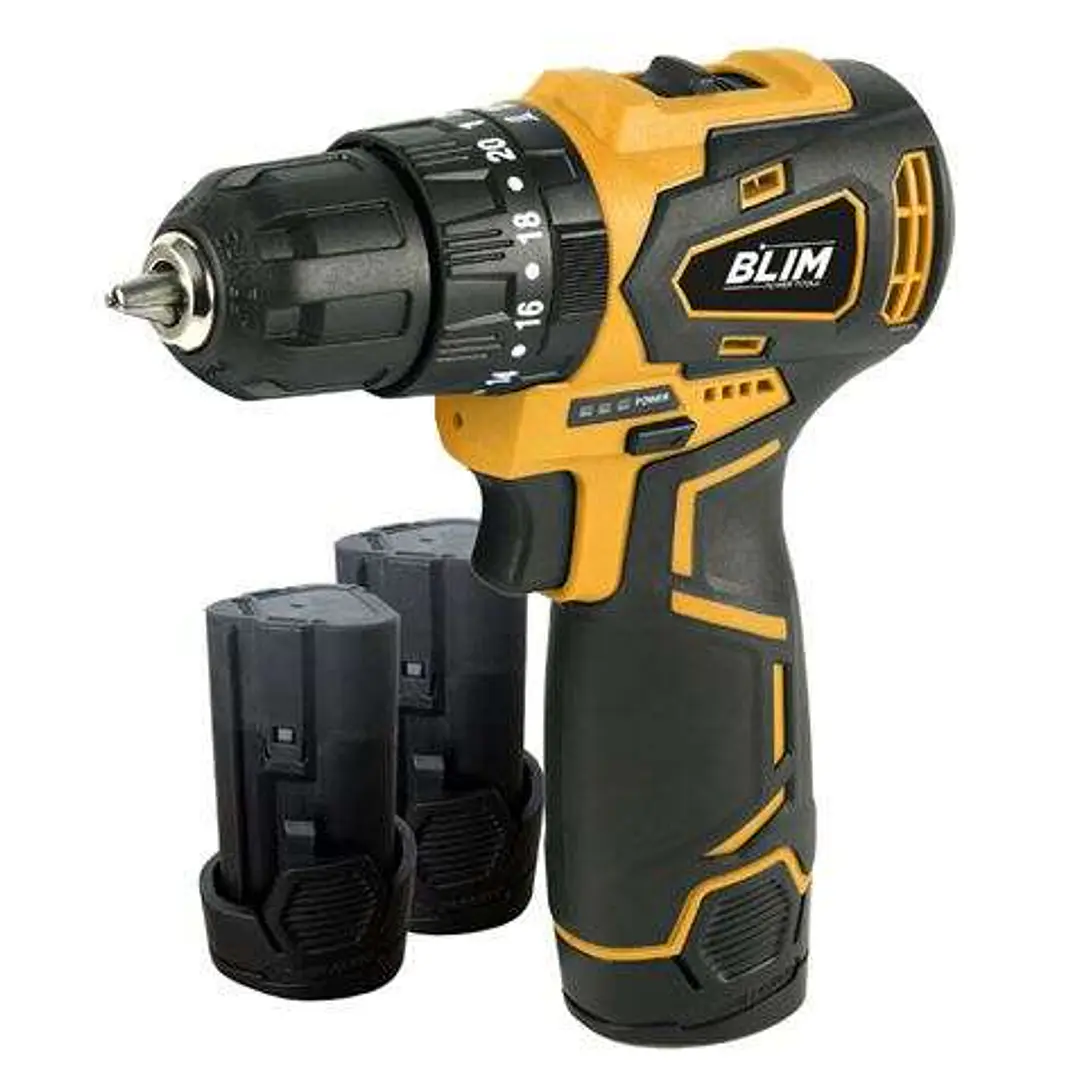 Blim Taladro Percutor a Bateria 12V 2Ah - Motor sin Escobillas - 35Nm Par Maximo - 2 Velocidades 0-400/0-1500rpm - Incluye 2 Baterias y Maletin de Tra 1