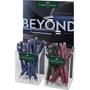 Faber-Castell Beyond Ball Expositor con 24 Boligrafos Retractiles - Punta 1mm - Trazo de 0.5mm - Grip de Agarre - Colores Surtidos