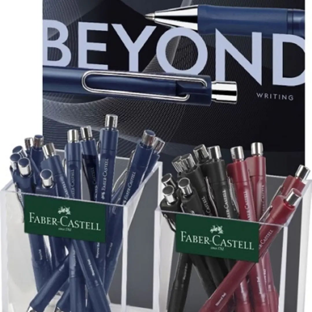 Faber-Castell Beyond Ball Expositor con 24 Boligrafos Retractiles - Punta 1mm - Trazo de 0.5mm - Grip de Agarre - Colores Surtidos 1