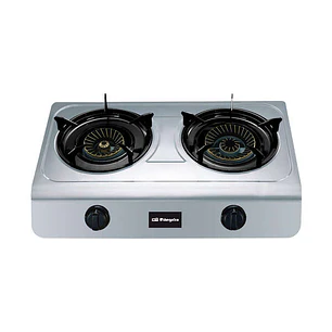 Orbegozo FO 2700 Hornillo a Gas Inox - Compacto y Versatil - 2 Quemadores de Triple Corona - Encendido Piezoelectrico - para Gas Butano o Propano
