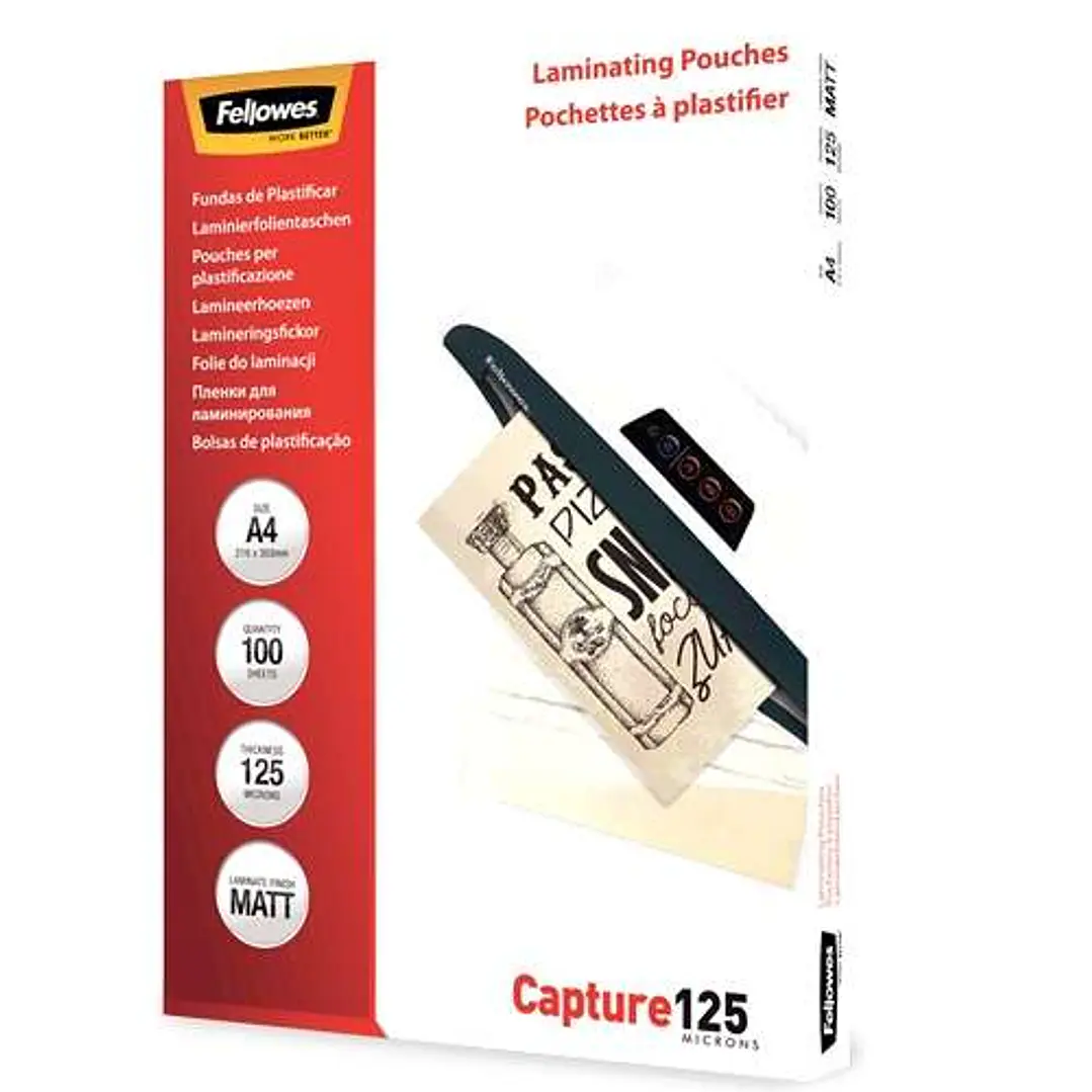 Fellowes Pack de 100 Fundas para Plastificar Mate A4 - 125 Micras - Transparente 1