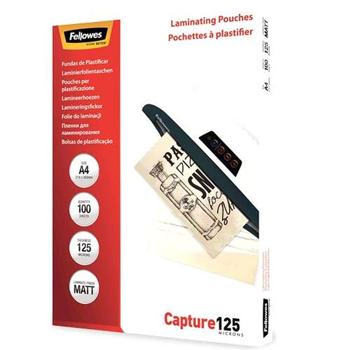 Fellowes Pack de 100 Fundas para Plastificar Mate A4 - 125 Micras - Transparente 1