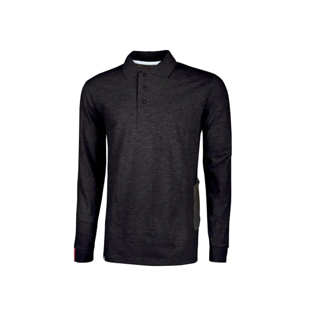 Upower Live Polo de Manga Larga - Talla L - Algodon Pique, Corte Ajustado, Bolsillo con Tachuela Barra Roja, Cinta Reflex, Proteccion DPI1 - Color Neg 1