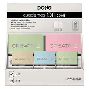Dohe Expositor de Cuadernos Officer - Tamaño A5 y A6 - Cubierta en Cartulina de 300g - Estampacion en Portada - Puntas Redondeadas - Lomo Redondo - En