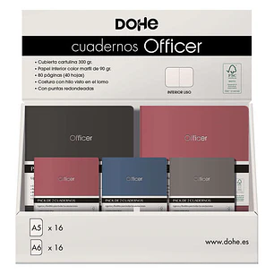 Dohe Expositor de Cuadernos Officer - Tamaño A5 y A6 - Cubierta en Cartulina de 300g - Estampacion en Portada - Interior de 40 Hojas Lisas en Papel Ah