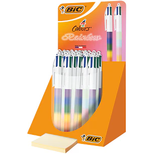 Bic 4 Colours Rainbow Expositor con 30 Boligrafos de Bola Retractil - Punta Media de 1.0mm - Tinta con Base de Aceite - Cuerpo en Varios Colores - 4 C