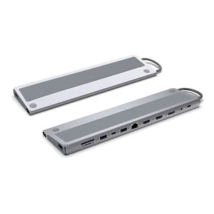 Ewent USB-C Dock 12 en 1 - 1x USB-C, 3x USB 3.2 Gen1, 2x HDMI 4K/60Hz, 1x DisplayPort 4K/60Hz, SD/TF 2.0, Audio, RJ45 Gb, 1x USB-C PD 100W - Color Pla