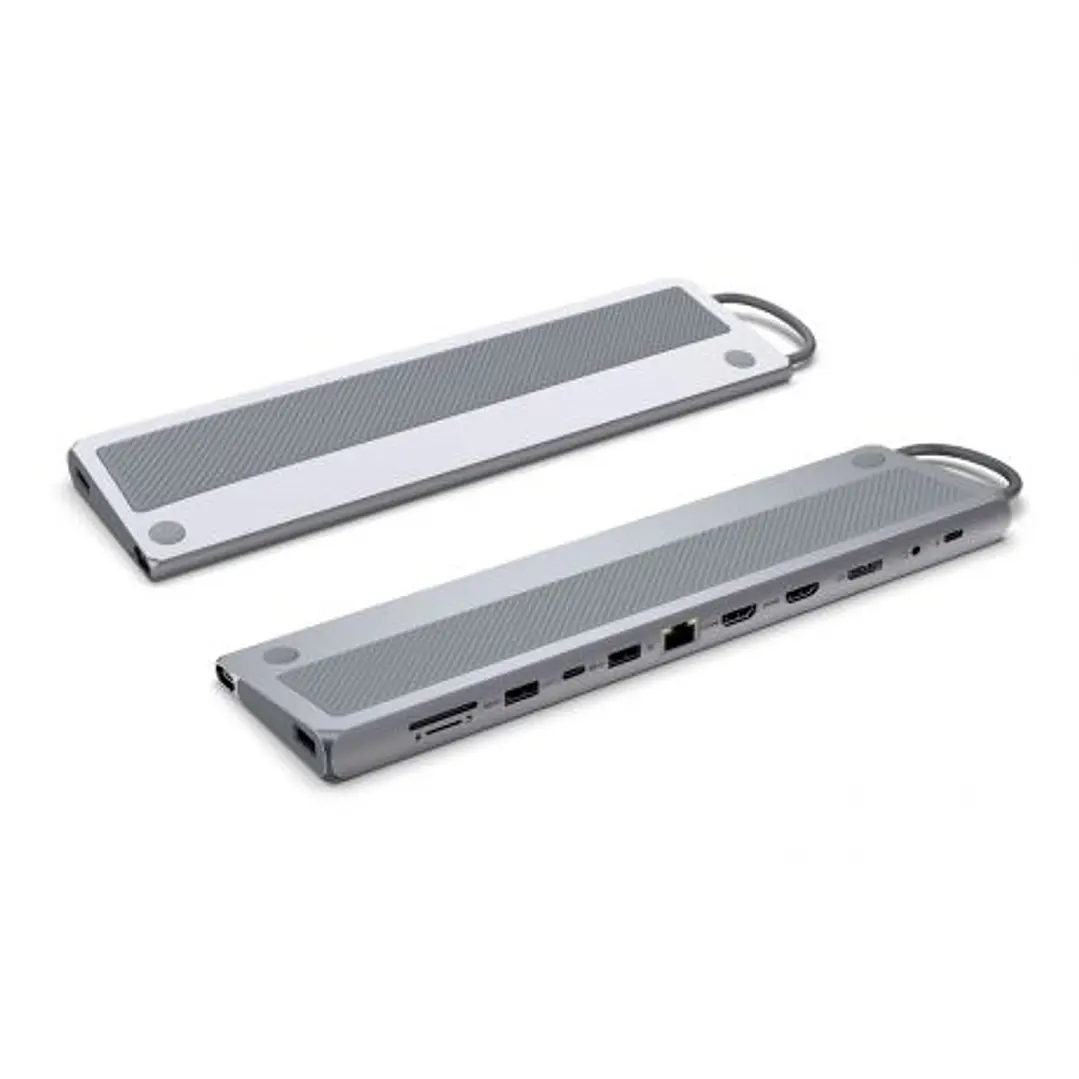Ewent USB-C Dock 12 en 1 - 1x USB-C, 3x USB 3.2 Gen1, 2x HDMI 4K/60Hz, 1x DisplayPort 4K/60Hz, SD/TF 2.0, Audio, RJ45 Gb, 1x USB-C PD 100W - Color Pla 1