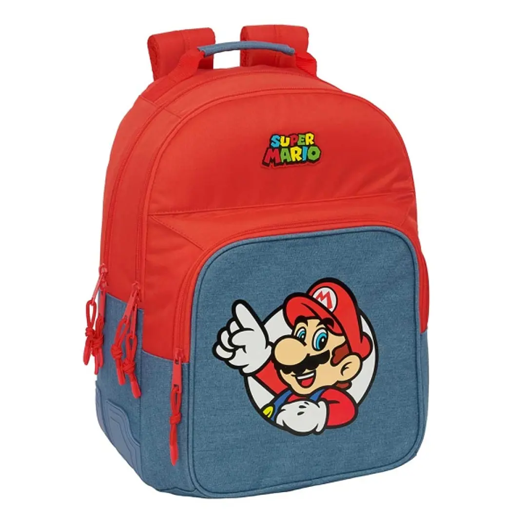 Safta Super Mario Mochila - Adaptable a Carro - Bolsillo Frontal - Portabotellas - Cremallera con Doble Tirador - Asa de Mano - Hombreras y Espalda Ac 1