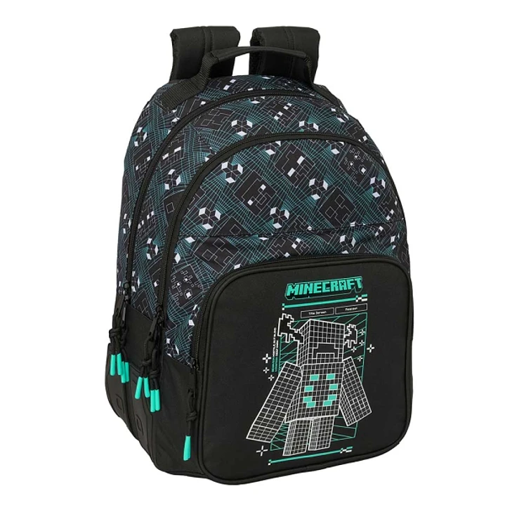 Safta Minecraft Screen Mochila - Adaptable a Carro - Bolsillo Frontal - Portabotellas - Cremallera con Doble Tirador - Asa de Mano - Hombreras y Espal 1