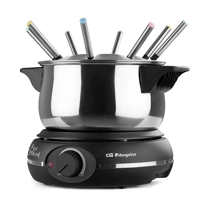 Orbegozo FDR 14 Fondue Electrica de Acero Inoxidable - Disfruta de Queso Fundido - Chocolate Caliente y mas en Grupo - Potencia de 1500W - Olla de 1.4 1