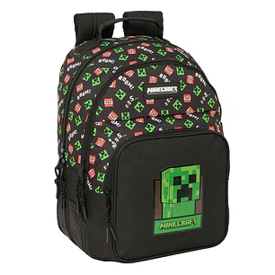 Safta Minecraft Mochila con 2 Compartimentos - Antirozaduras - Adaptable a Carro - Bolsillo Frontal - Portabotellas - Tirador Doble - Hombreras Ergono