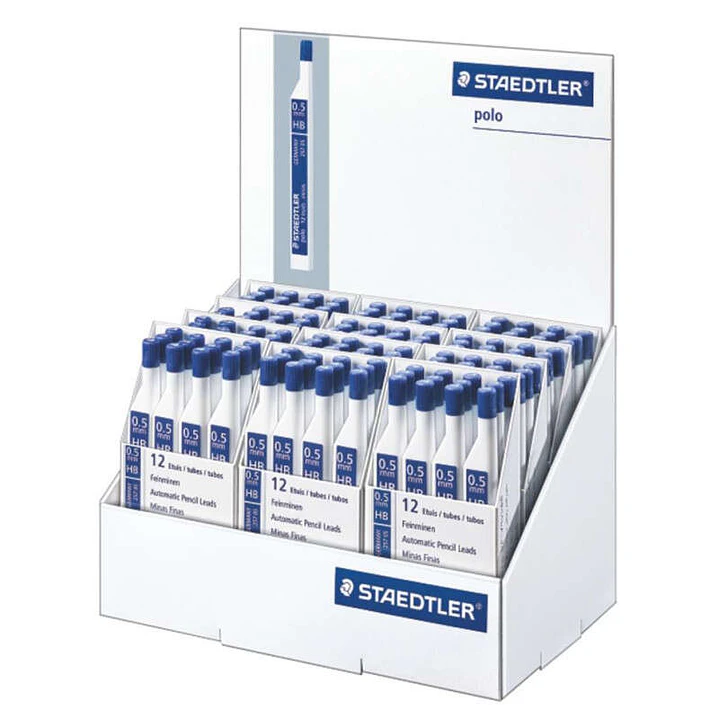 Staedtler 257 Polo Expositor de 144 Tubos de Minas de Recambio para Portaminas 0.5mm HB - Fuertes y Duraderas - Apta para la Mayoria de Portaminas 1