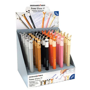 Eberhard Faber Animal Erase It! Expositor con 36 Boligrafos Borrables Tinta Gel Azul - Trazo 0.7mm - Capuchon con Formas de Animales - Tacto Soft