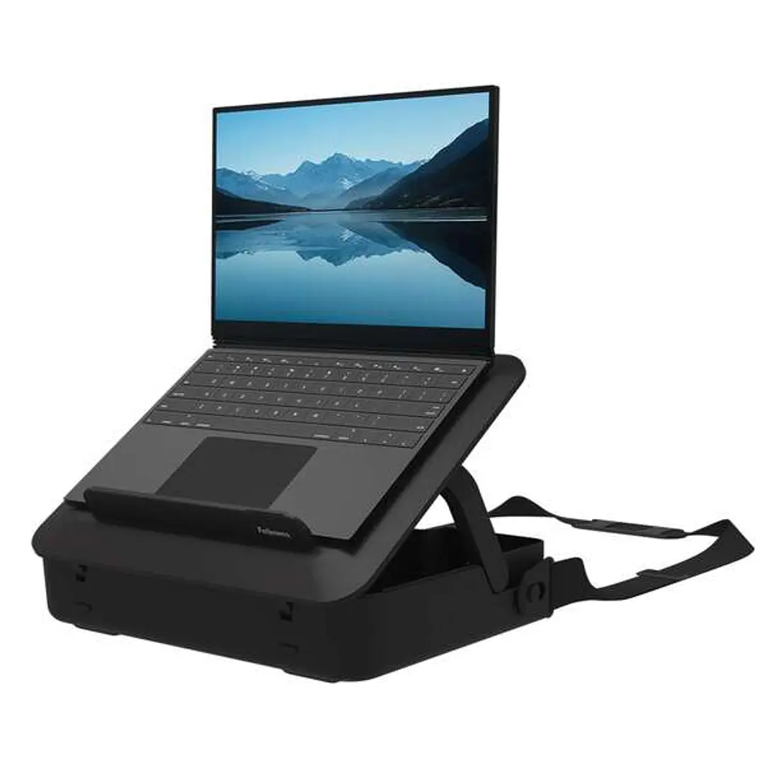 Fellowes Maletin de Doble uso para Ordenador - Elevable a 5 Alturas - Incluye Asa y Correa - Materiales 100% Reciclados 1