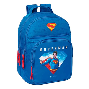 Safta Superman Mochila con 2 Compartimentos - Antirozaduras - Adaptable a Carro - Bolsillo Frontal - Portabotellas - Tirador Doble - Hombreras Ergonom