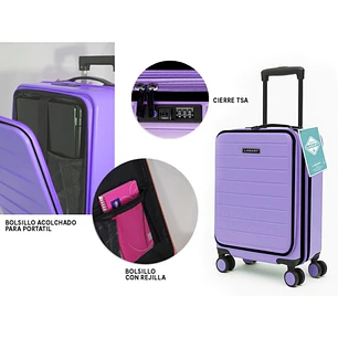 Lagart Maleta Trolley Pocket de Cabina Rigida 20 55x34x25cm - Compartimento Frontal Acolchado para Portatil - Cierre TSA - Ruedas Dobles 360º - Color