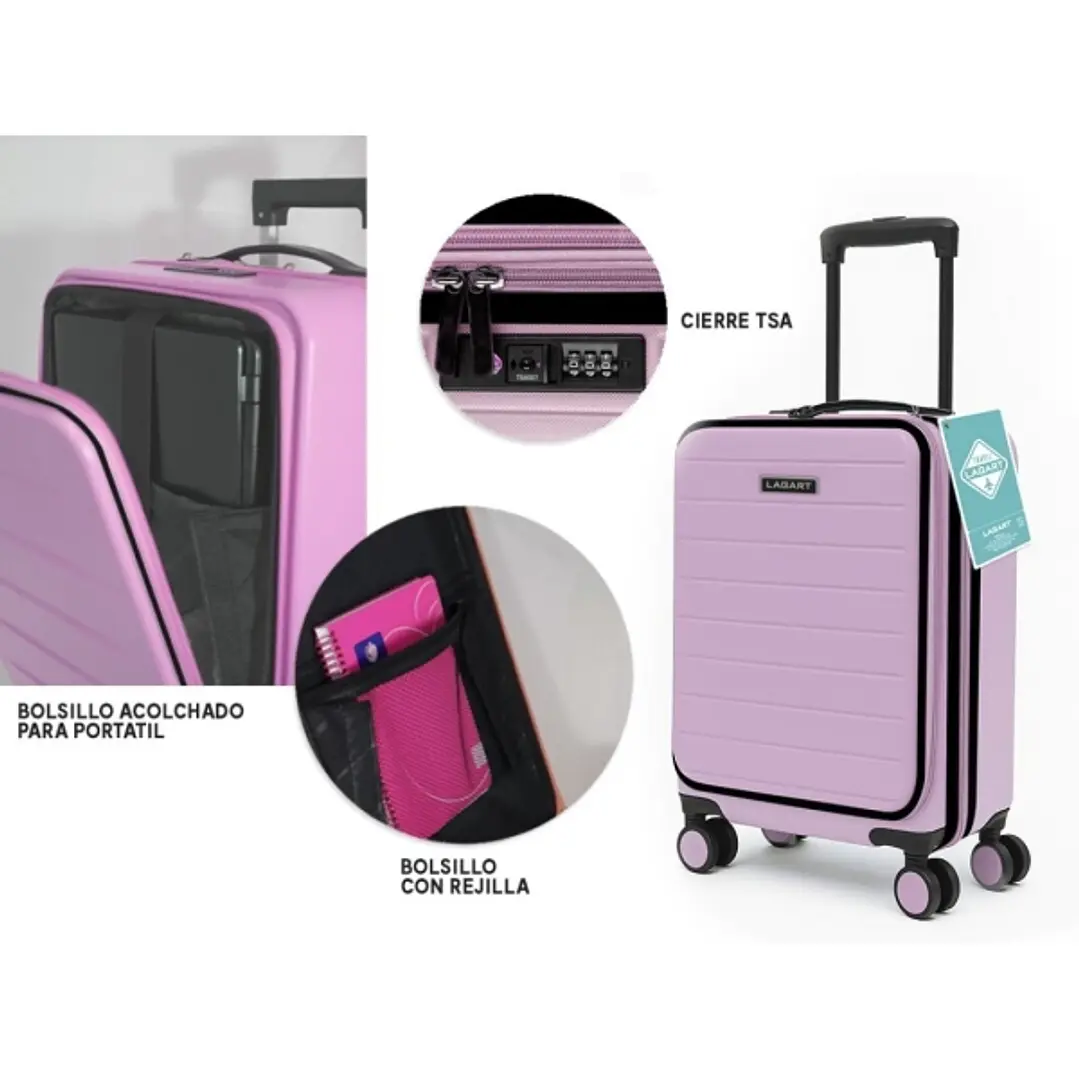 Lagart Maleta Trolley Pocket de Cabina Rigida 20 55x34x25cm - Compartimento Frontal Acolchado para Portatil - Cierre TSA - Ruedas Dobles 360º - Color 1