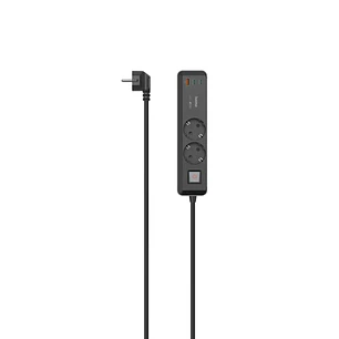 Hama Regleta Alimentacion con 5 Tomas - Potencia Maxima 3680W - Cable 1.4m - 2x Schuko - 2x USB-C - 1x USB-A - Interruptor de Encendido - Enchufe Schu