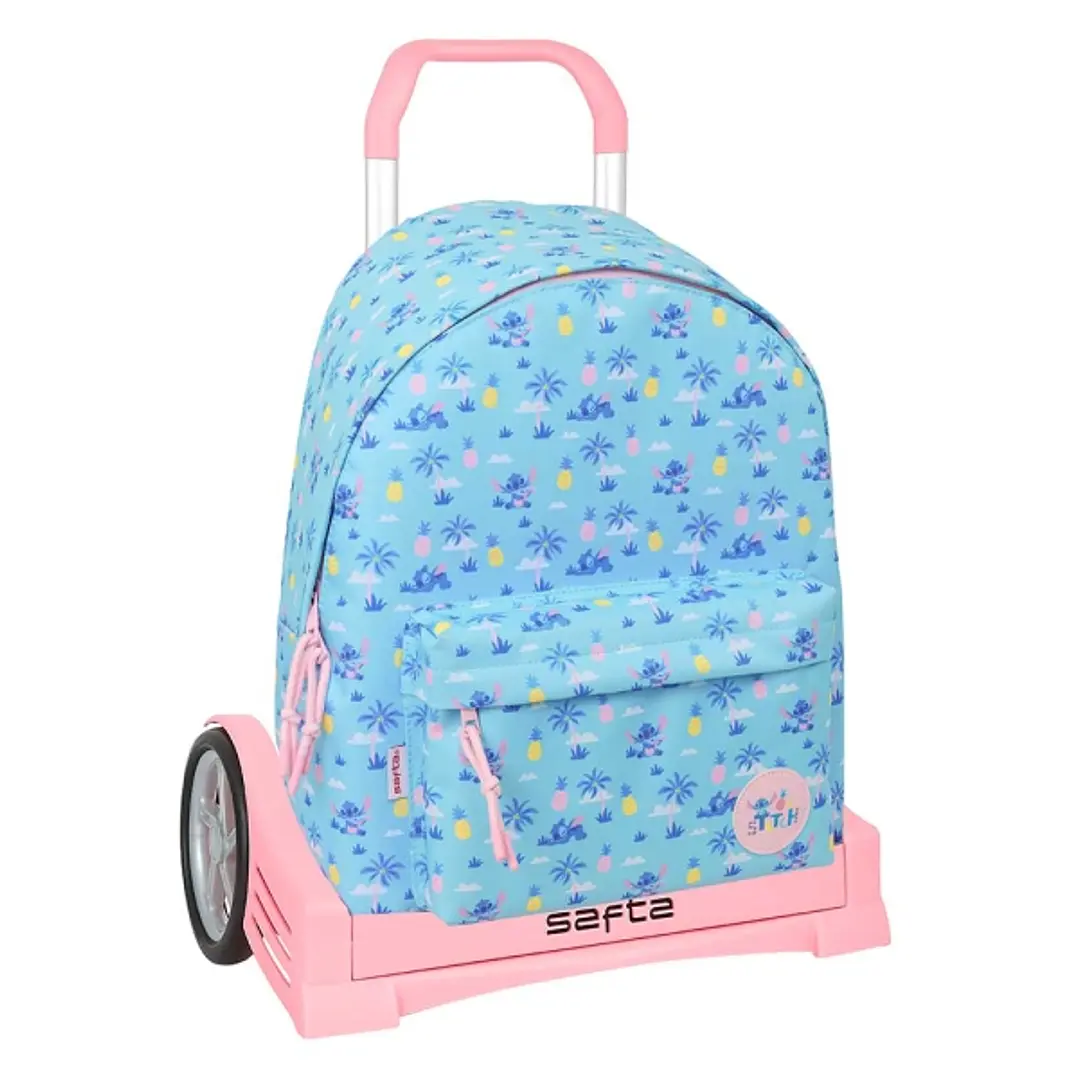 Safta Stitch Waves Mochila con Carro - Extraible - Bolsillo Frontal - Cremallera con Doble Tirador - Asa de Mano - 33x42x15cm - Color Azul Claro 1