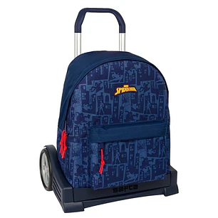 Safta Spider-Man Mochila con Carro - Cremallera - Tirador Doble - Hombreras Ergonomicas - Mochila Extraible - Ruedas Antivibracion - Base Reforzada - 