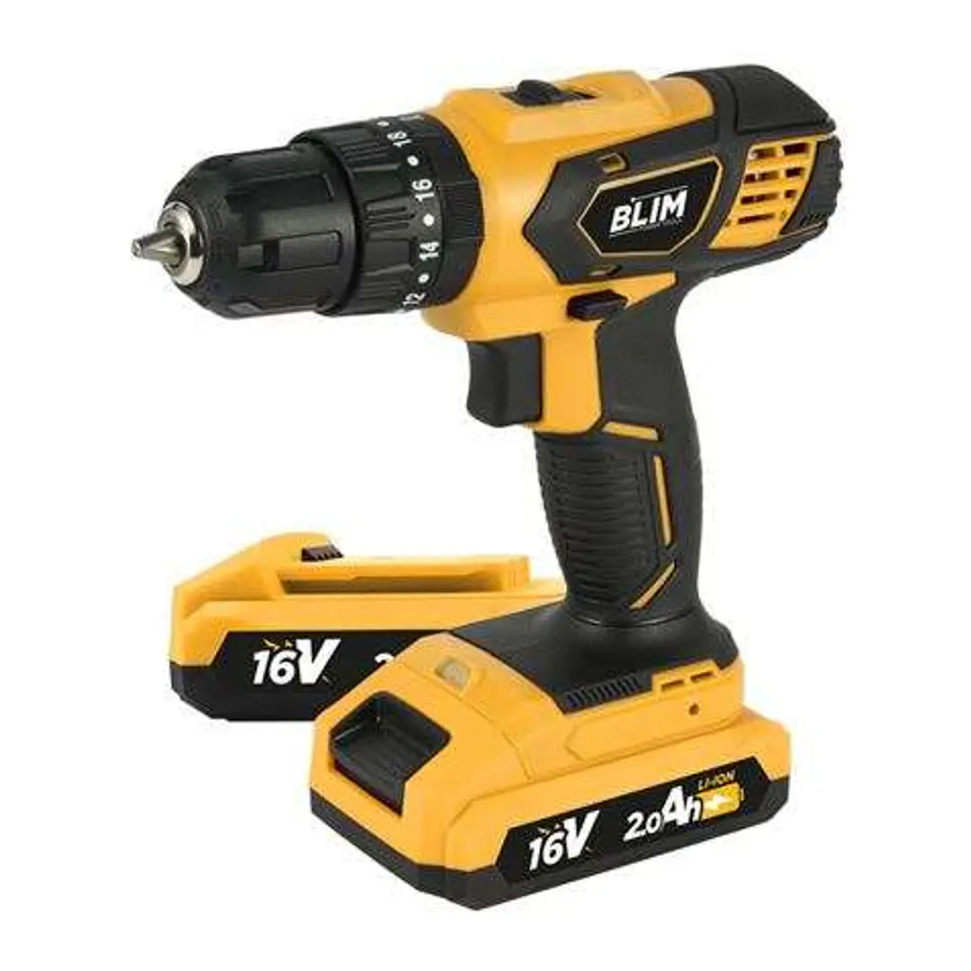 Blim Taladro Percutor a Bateria 16V 2Ah - 30Nm Par Maximo - 2 Velocidades 0-400/0-1500rpm - Incluye 2 Baterias y Maletin de Transporte 1
