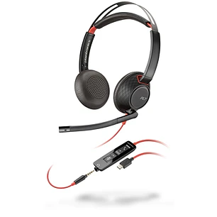 HP Poly Blackwire 5220 USB-C Auriculares con Microfono - Cancelacion de Ruido - Diadema Metalica Acolchada - Almohadillas de Piel Sintetica - Controle