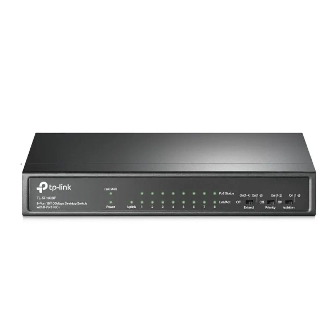 TP-Link TL-SF1009P Switch con 9 Puertos RJ45 100Mbps - No Administrado - 8xPoE+ - Plug and Play - Recuperacion Automatica - Color Negro 1