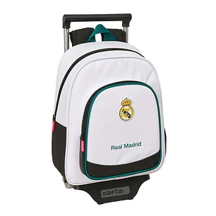 Safta Real Madrid Equipacion 26/27 Mochila con Carro - Extraible - Portabotellas - Bolsillo Frontal - Asa de Mano - 28x34x10cm - Color Blanco y Negro