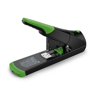 Novus B 50 re+new Grapadora de Gruesos - Fabricada con Plastico Reciclado - Hasta 140 Hojas - Grapado Cerrado con Sistema Bypass - Color Negro/Verde