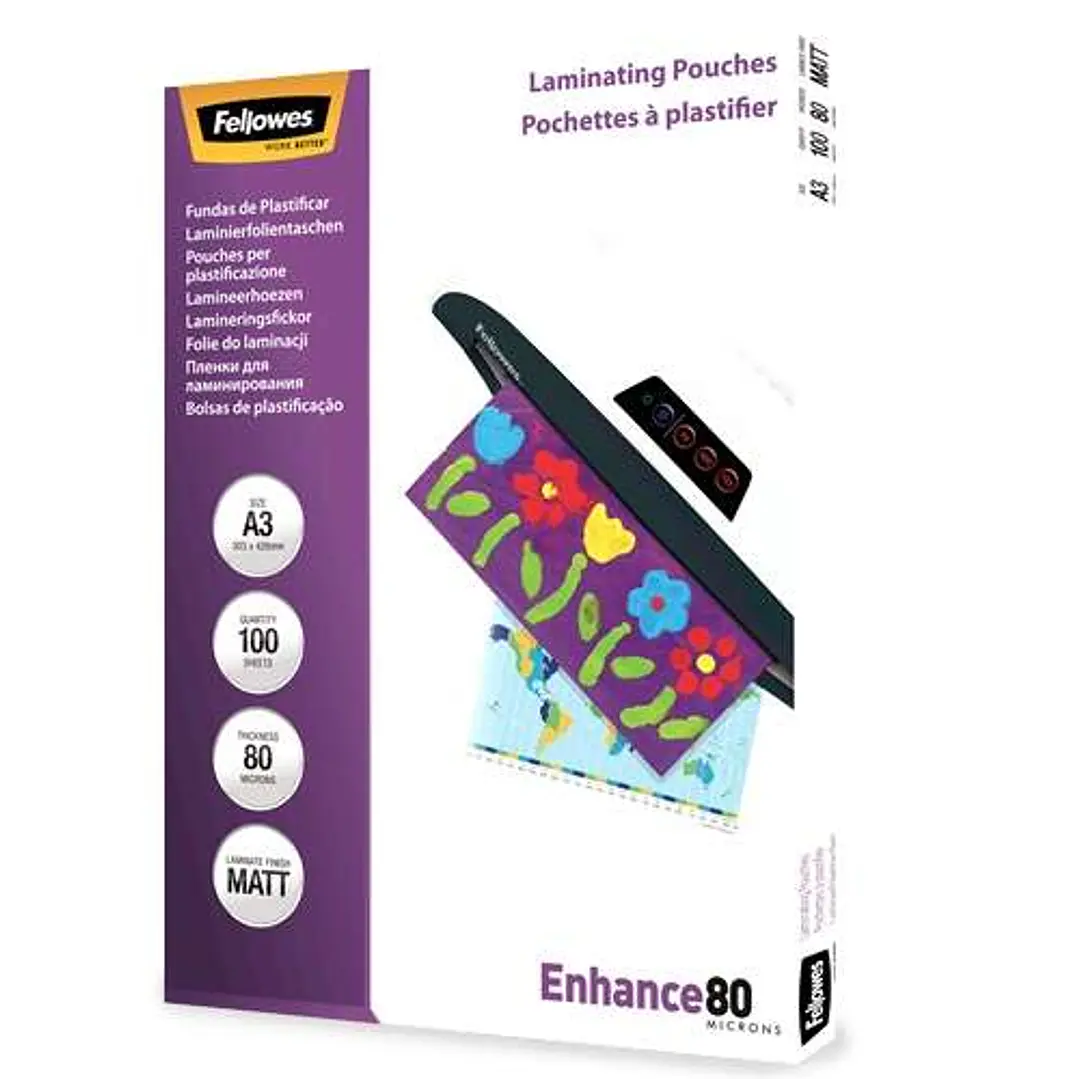 Fellowes Pack de 100 Fundas para Plastificar Mate A3 - 80 Micras - Alta Calidad - Transparente 1