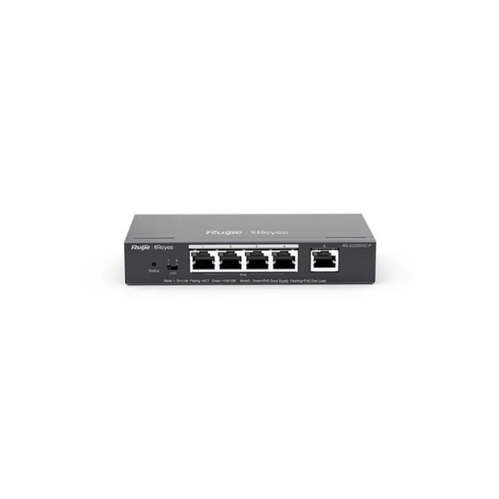 Ruijie RG-ES205GC-P Switch de Sobremesa - 5 Puertos - Velocidad hasta 1Gbps - PoE hasta 54W - Carcasa de Acero - Gestion Inteligente - Color Negro 1