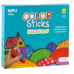 Apli Color Sticks Pack con 96 Temperas Solidas de 10g - Acabado Satinado sin Necesidad de Barniz - Secado Rapido en Menos de 3 Minutos - Efecto Cera o